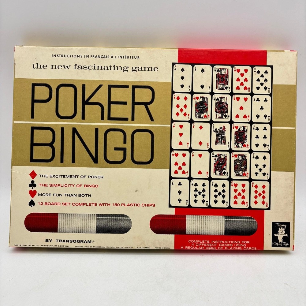 Vintage 1963 Transogram Poker Bingo Game 12 Boards 120+ Chips COMPLETE
